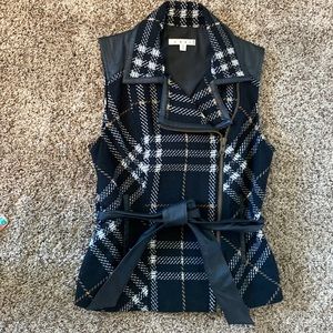 CAbi Black, White & Tan Plaid Vest